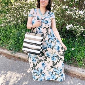 💚 Plus size floral flower print soft stretchy long maxi dress